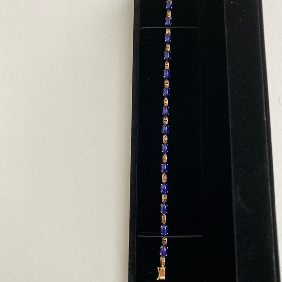 14K Lapis Lazuli Greek Tennis Bracelet - Picture 2 of 16